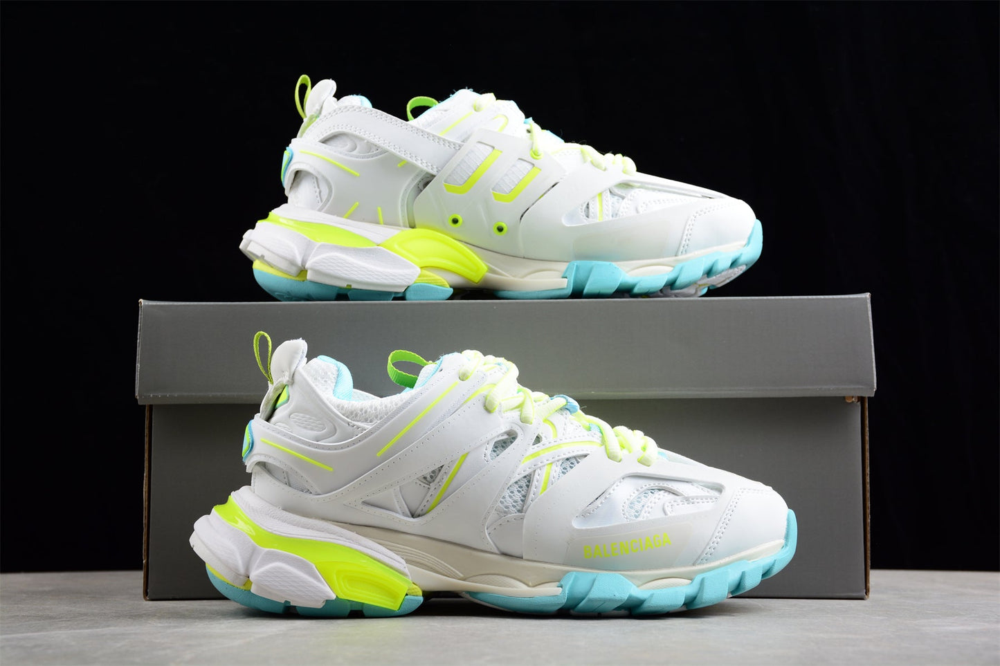 Balenciaga Track White Fluorescent Yellow Turquoise Sneakers