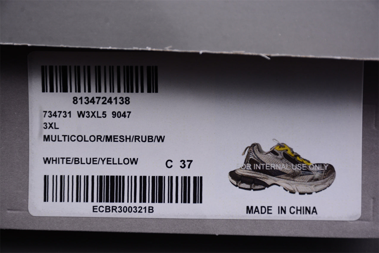 Balenciaga 3XL Worn-Out White, Blue & Volt Yellow