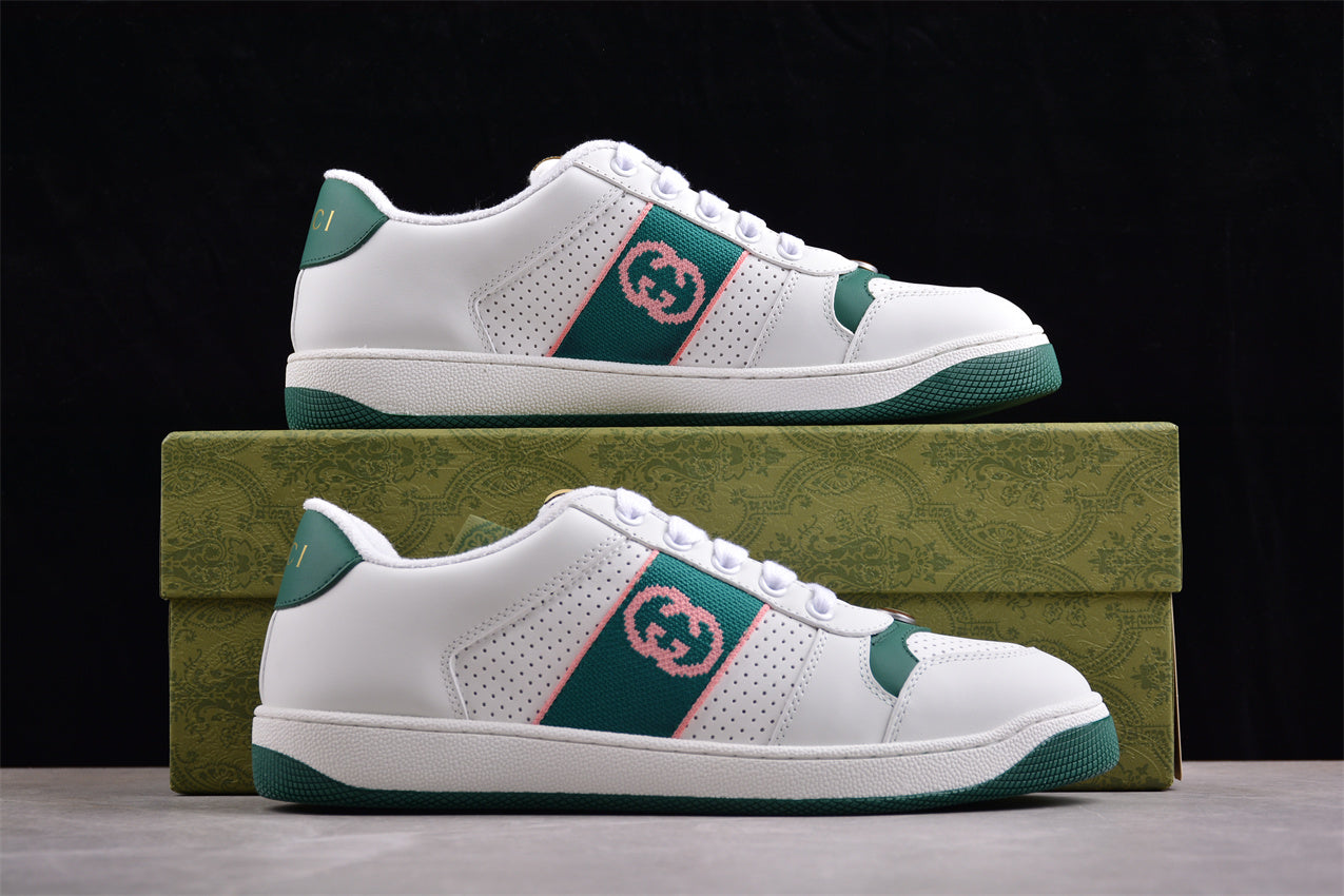 Gucci Screener White & Green Leather Sneakers