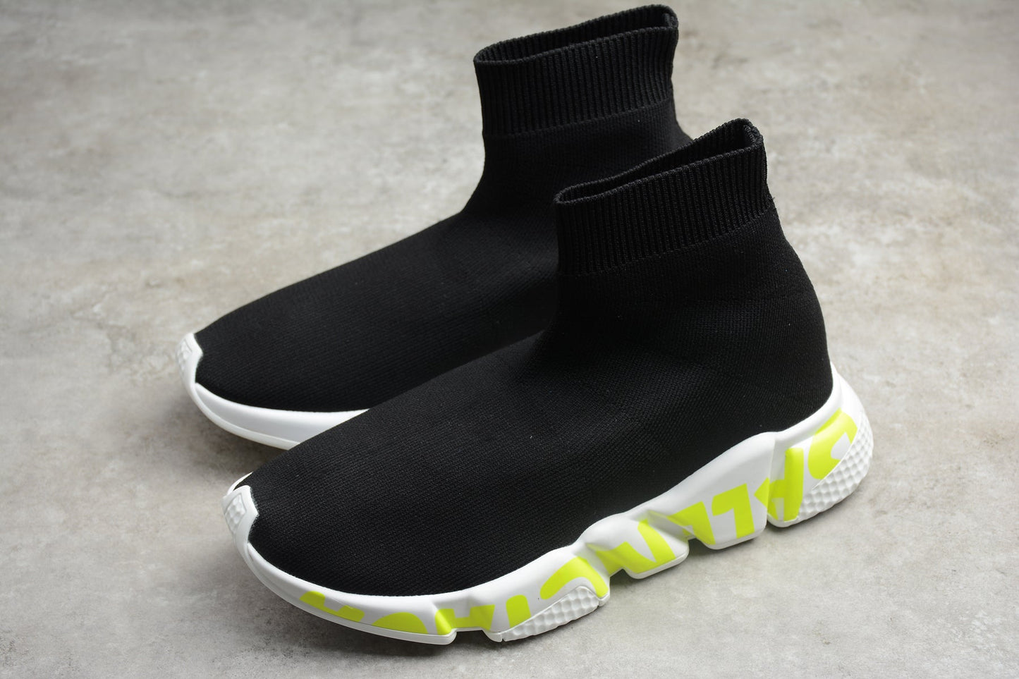 Black & Fluo Green Speed Knit Sneakers