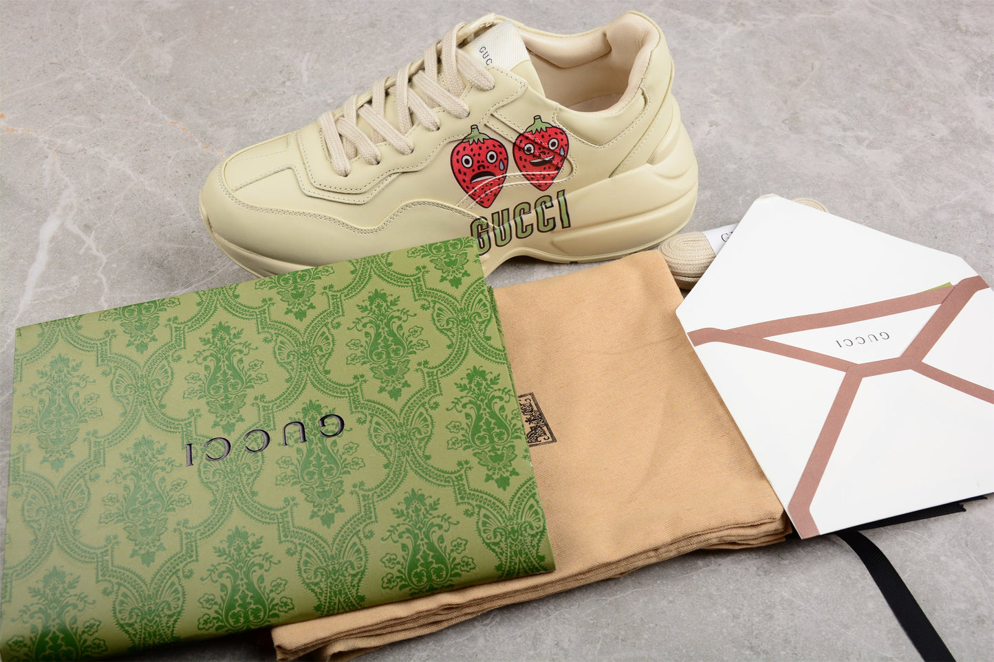 Gucci Rhyton Strawberry Print Ivory Sneakers