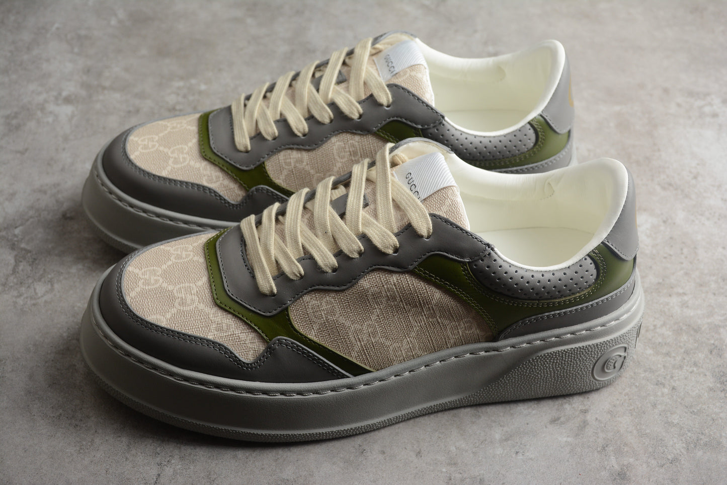 Gucci GG Supreme Canvas Platform Sneakers Grey Green