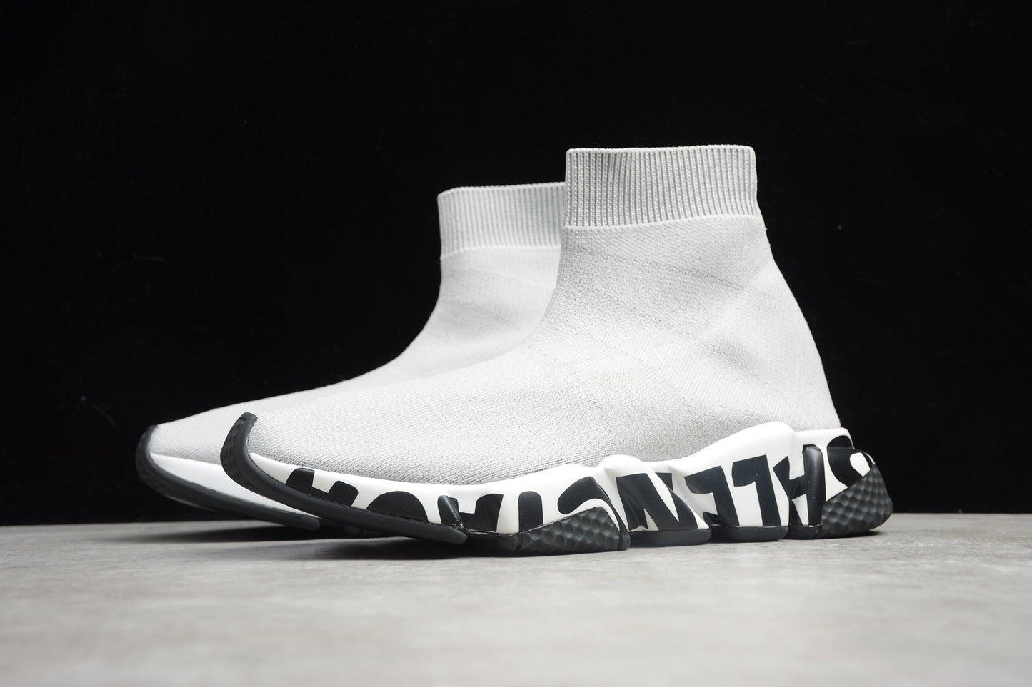 White & Black Speed Knit Sneakers