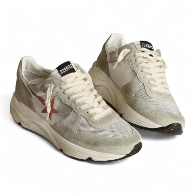 Running Sole sneakers in silver laminated leather with ice-gray suede inserts