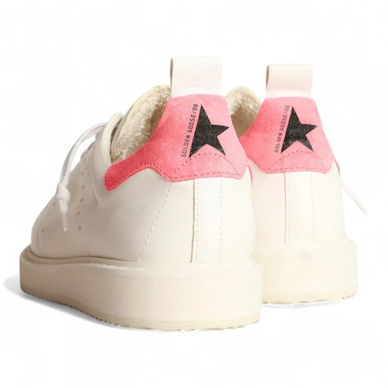 Starter sneakers in white nappa leather with pink suede heel tab