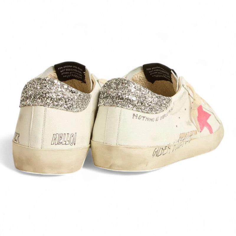 Super-Star LTD sneakers with a fluorescent lobster suede star and glitter heel tab