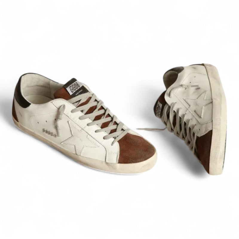 The two-tone white and brown Super-Star sneakers