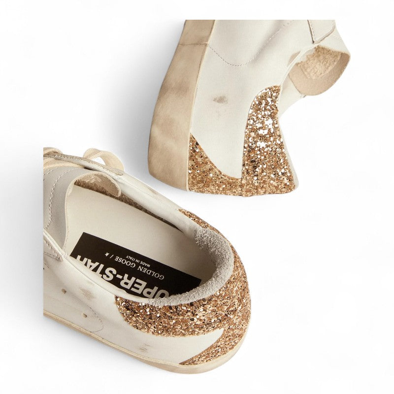 Super-Star sneakers with snake-print silver leather star and gold glitter heel tab