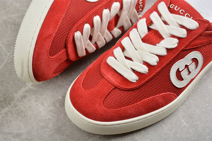 Gucci Red Suede Low-Top Sneakers