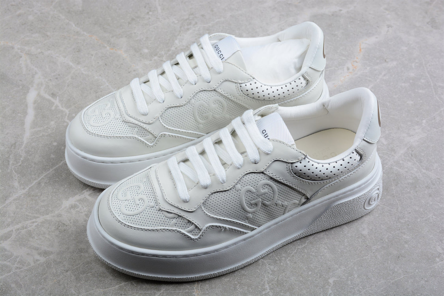 Gucci Embossed GG Logo White Platform Sneakers