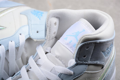 Nike Air Jordan 1 Mid SE Glitter Swoosh Ice Blue Sneakers