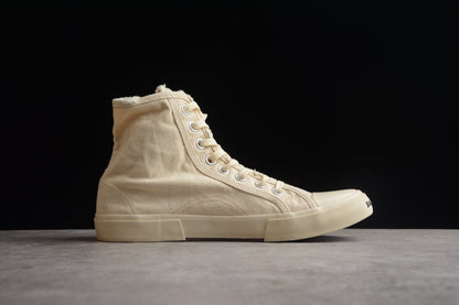 Balenciaga Paris Distressed High Canvas Cream Sneakers