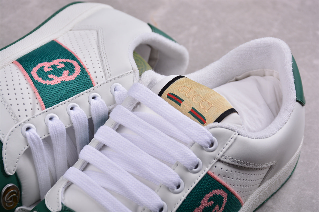 Gucci Screener White & Green Leather Sneakers