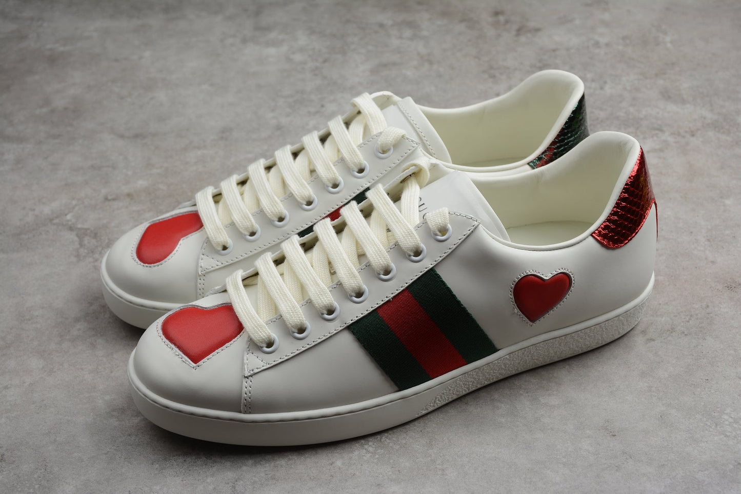 Gucci Ace Heart Stripe Leather Sneakers White