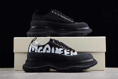 Alexander McQueen Tread Slick Graffiti Black Canvas Sneakers