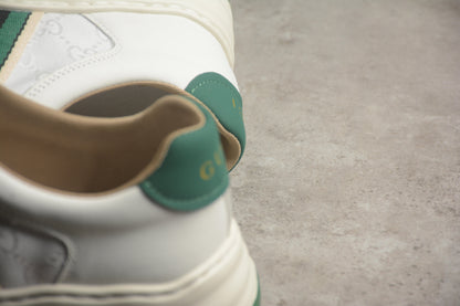 Gucci Chunky Screener GG White & Green Leather Sneakers