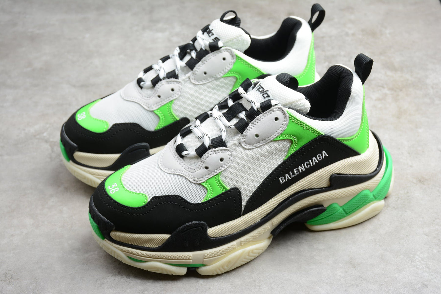 Men's White & Neon Green Chunky Sneakers