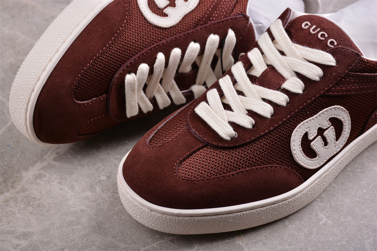 Gucci Interlocking G Brown Suede Low Top Sneakers
