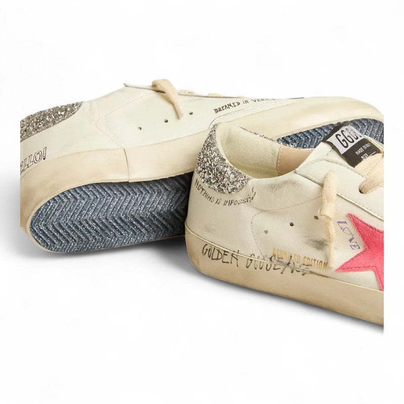 Super-Star LTD sneakers with a fluorescent lobster suede star and glitter heel tab