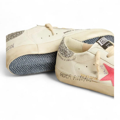 Golden Goose Super-Star LTD White Leather Pink Star Sneakers