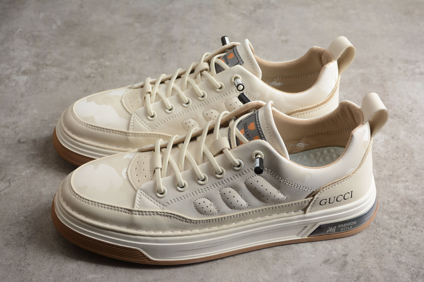 Gucci Cream Beige Leather Low-Top Sneakers