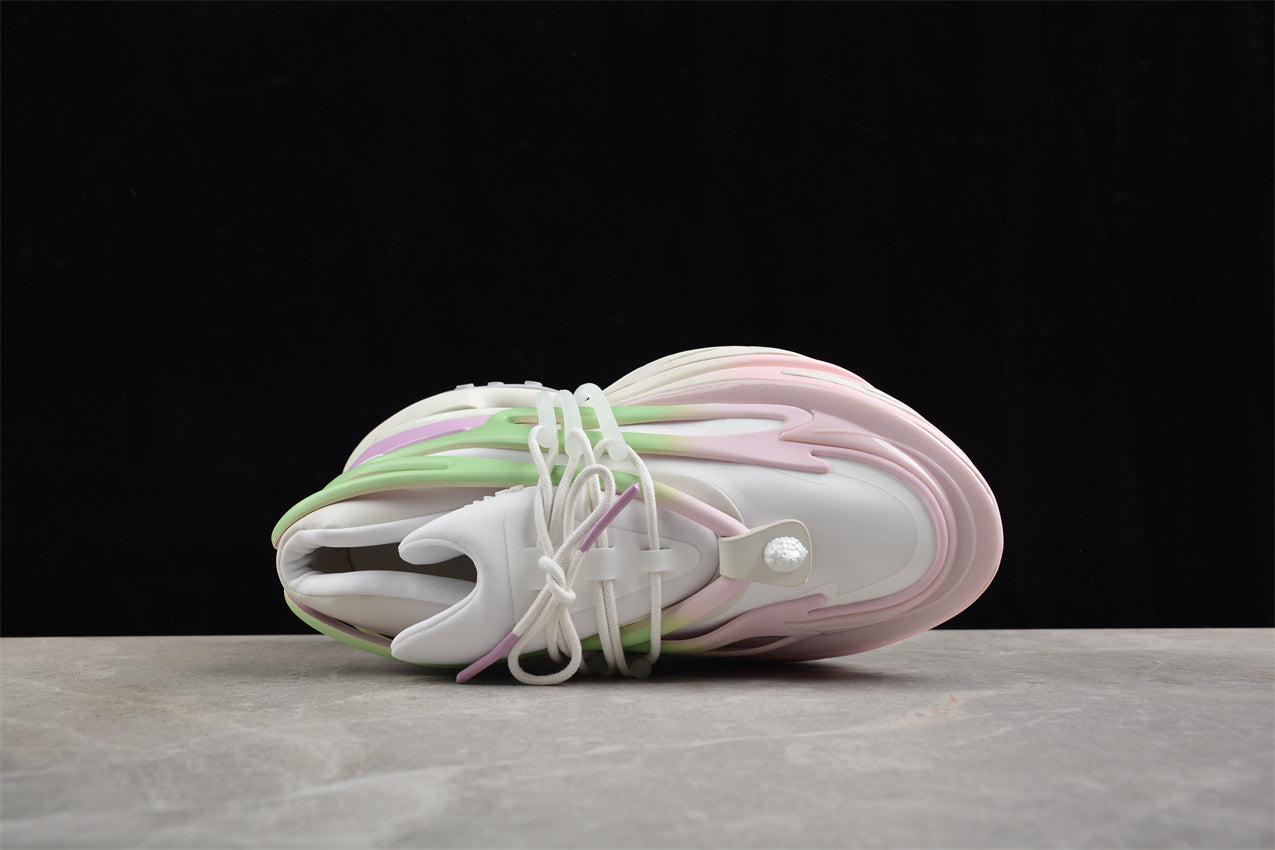 Balmain Unicorn Trainers in Neoprene and Leather Light Pink/Jade