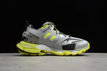 Men's Silver & Lime Green Track Sneakers