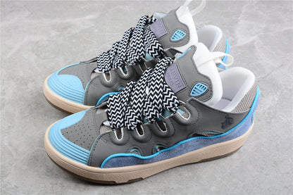 Lanvin Curb Grey Blue Leather Sneakers