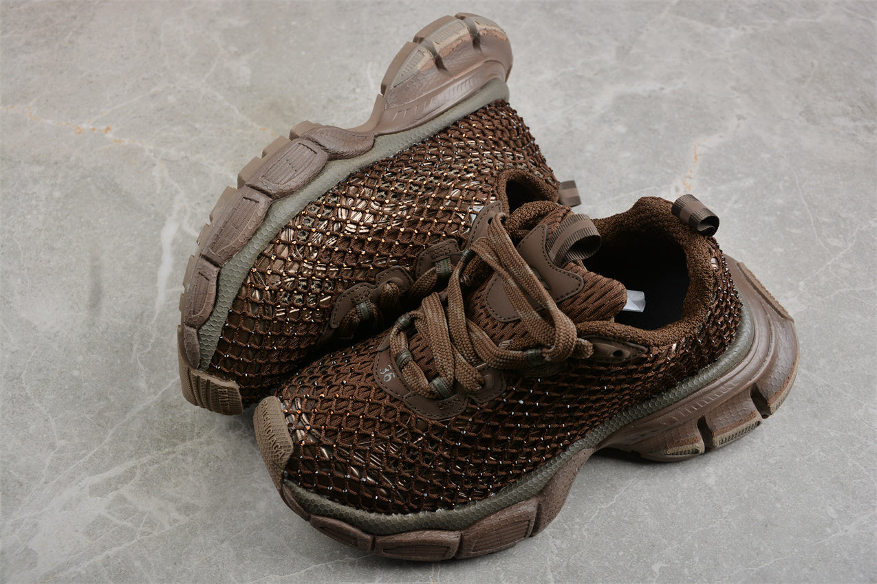Balenciaga 3XL Fishnet Brown Sneakers
