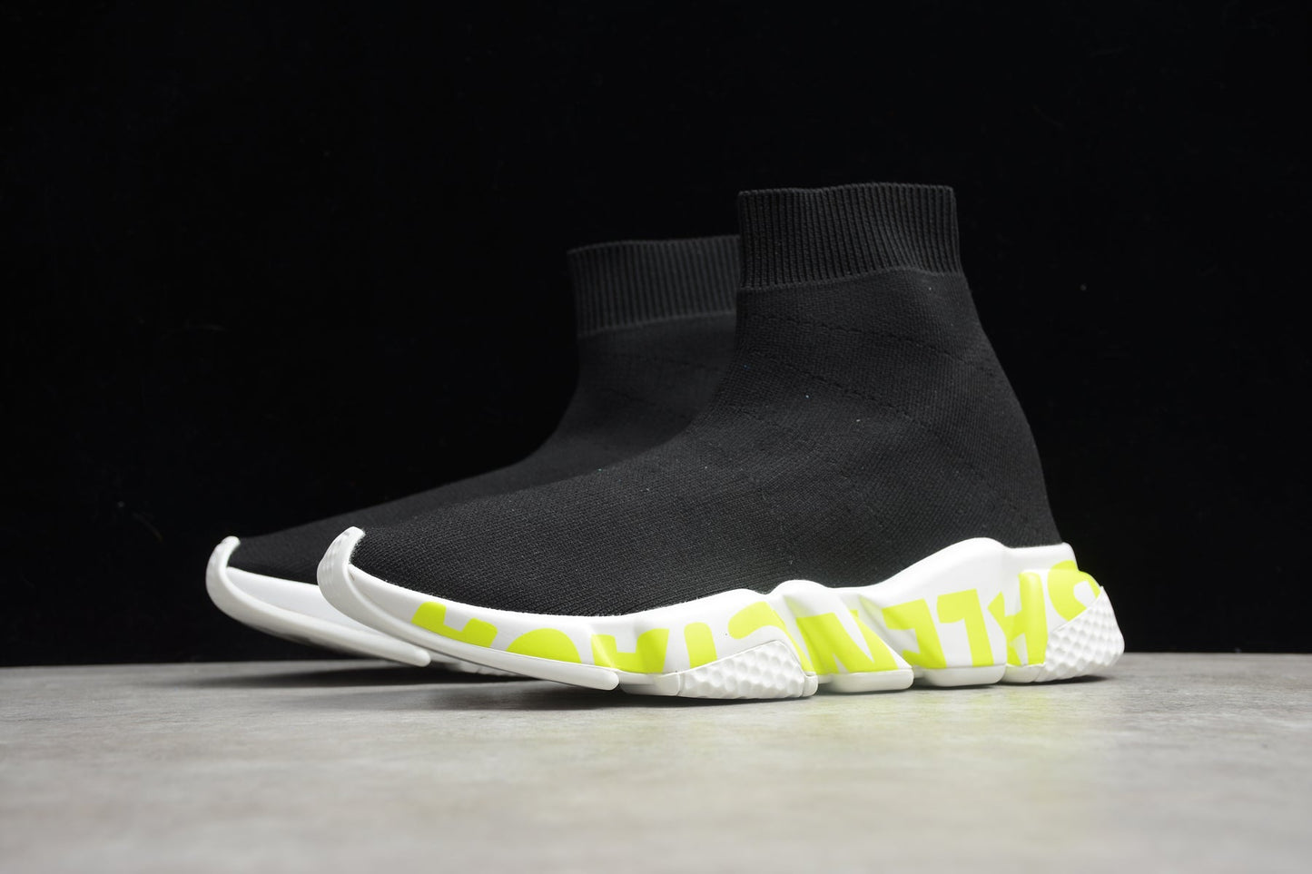 Black & Fluo Green Speed Knit Sneakers