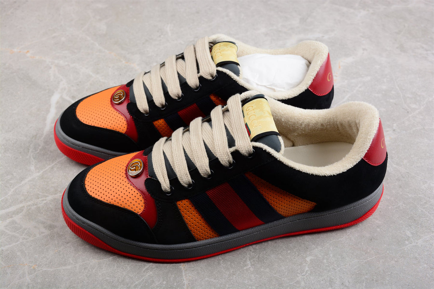 Gucci Screener Orange Leather Tiger Edition Sneakers