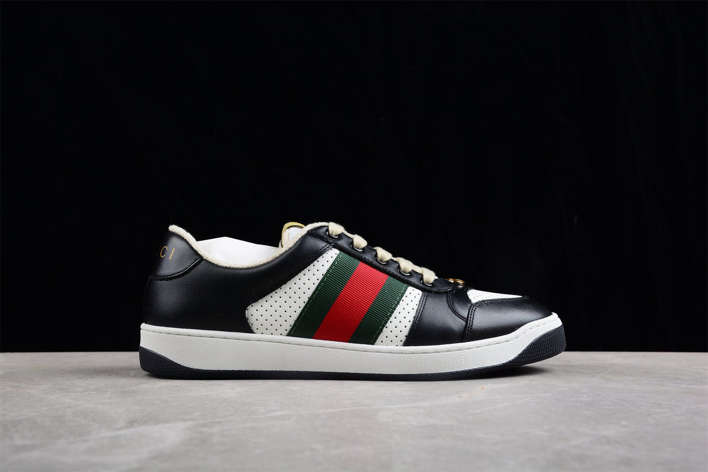 Gucci Women's Screener Black White Leather Sneakers