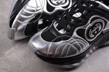 Gucci Ripple Silver & Black Leather Sneakers