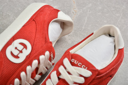 Gucci Red Suede Low-Top Sneakers