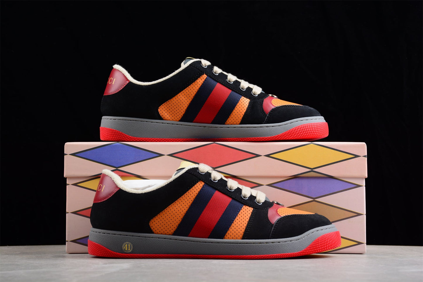 Gucci Screener Orange Leather Tiger Edition Sneakers