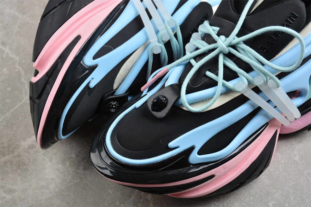 Balmain Unicorn Sneakers Black Sky Blue – Neoprene and Leather