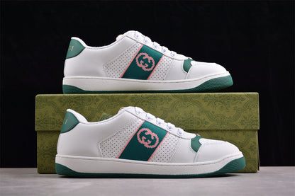Gucci Screener White & Green Leather Sneakers