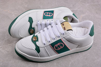 Gucci Screener White & Green Leather Sneakers
