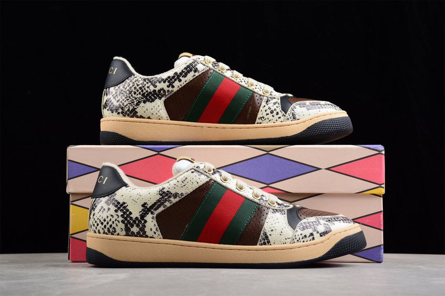 Gucci Screener Python Print Leather Sneakers