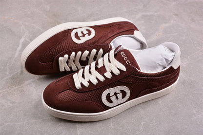 Gucci Interlocking G Brown Suede Low Top Sneakers