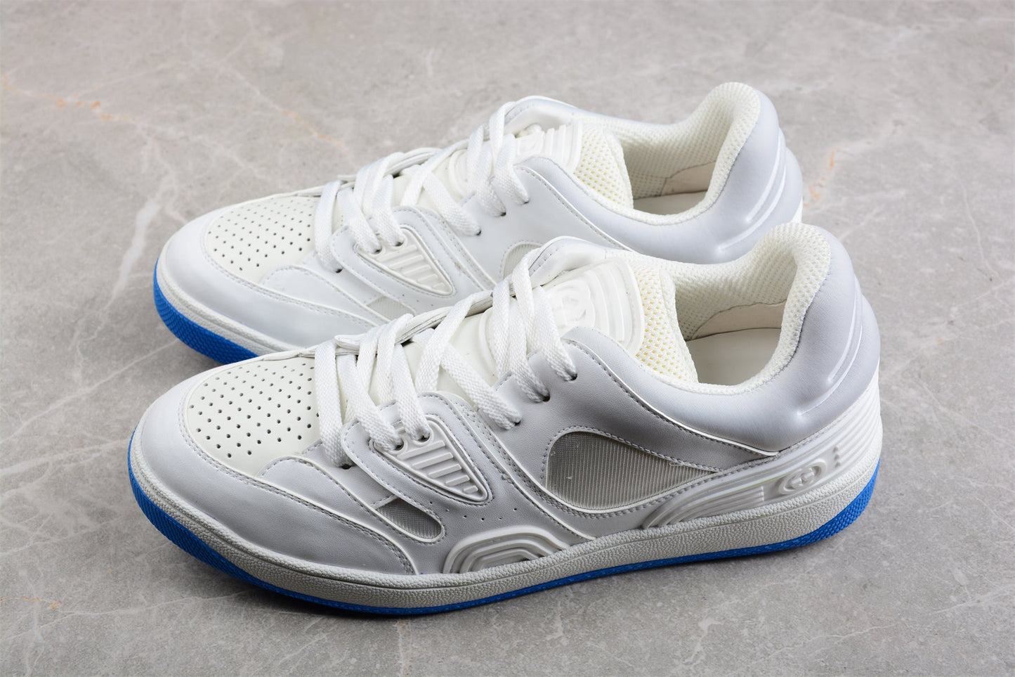 Gucci Basket Low White Blue Leather Sneakers
