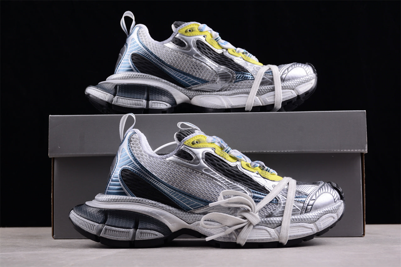 Balenciaga 3XL Worn-Out White, Blue & Volt Yellow