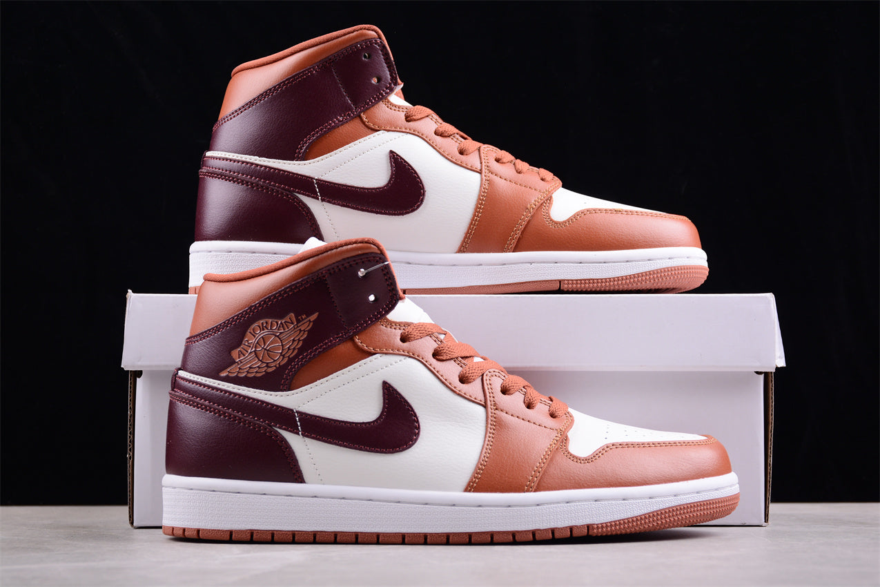 Nike Air Jordan 1 Mid "Dusty Peach Sail White Night Maroon"