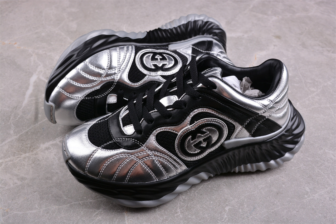 Gucci Ripple Silver & Black Leather Sneakers