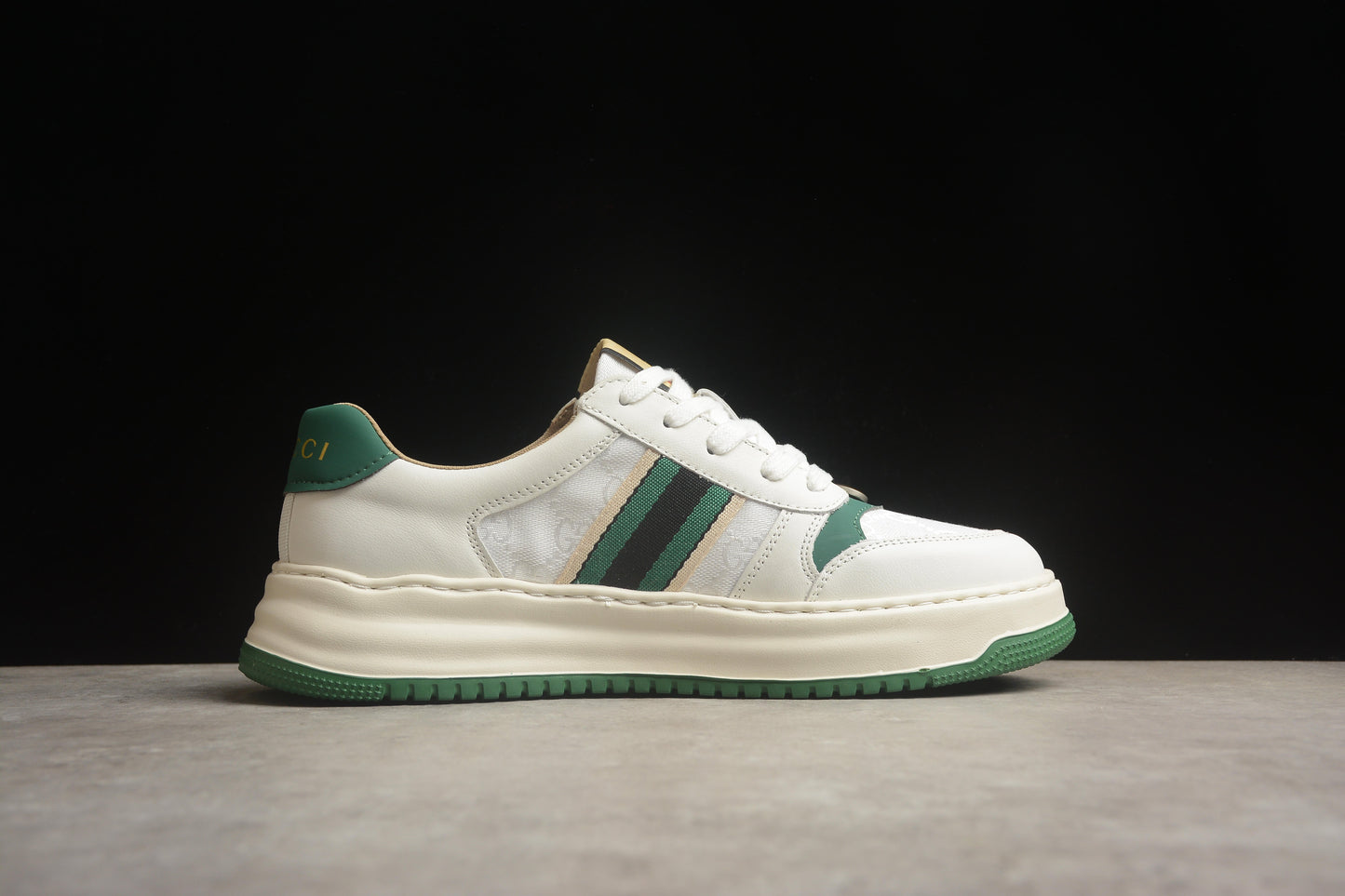 Gucci Chunky Screener GG White & Green Leather Sneakers
