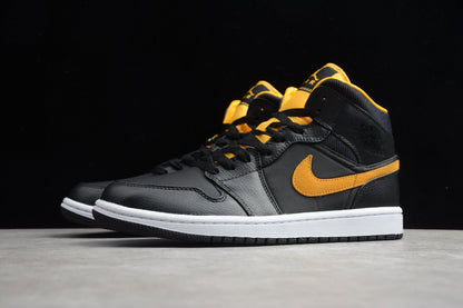 Nike Air Jordan 1 Mid Black Metallic Gold White Sneakers