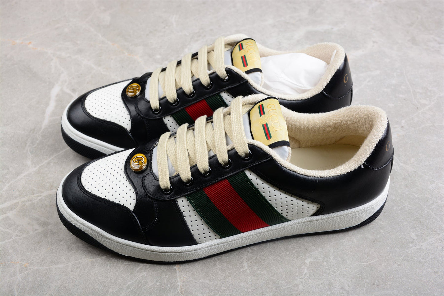 Gucci Women's Screener Black White Leather Sneakers
