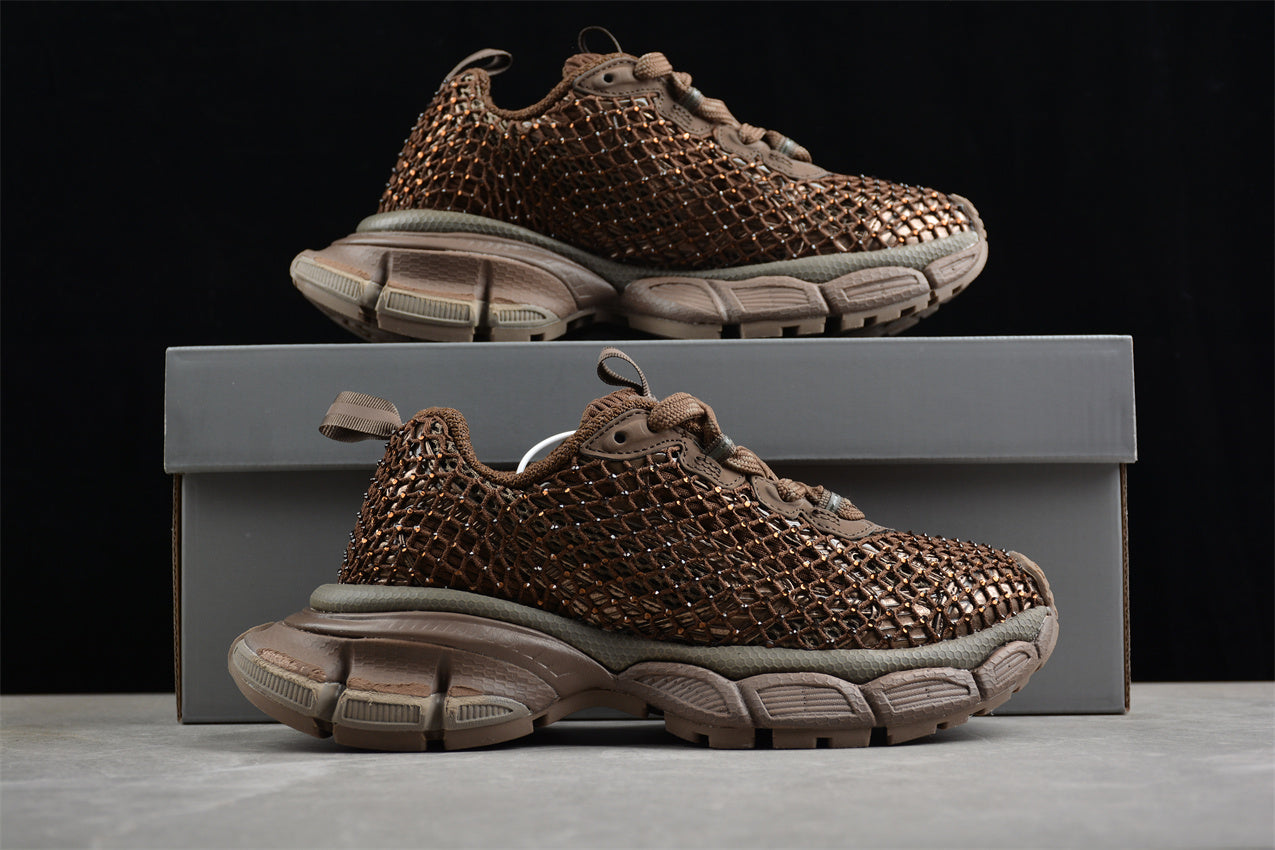 Balenciaga 3XL Fishnet Brown Sneakers
