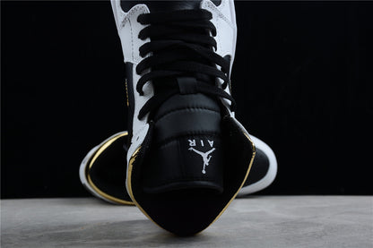 Nike Air Jordan 1 Mid White Black Metallic Gold Sneakers