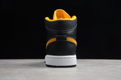 Nike Air Jordan 1 Mid Black Metallic Gold White Sneakers